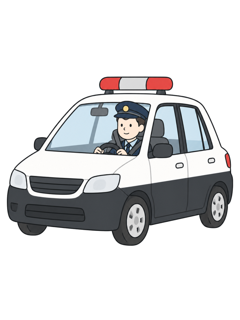 Police officer on patrol in a police car