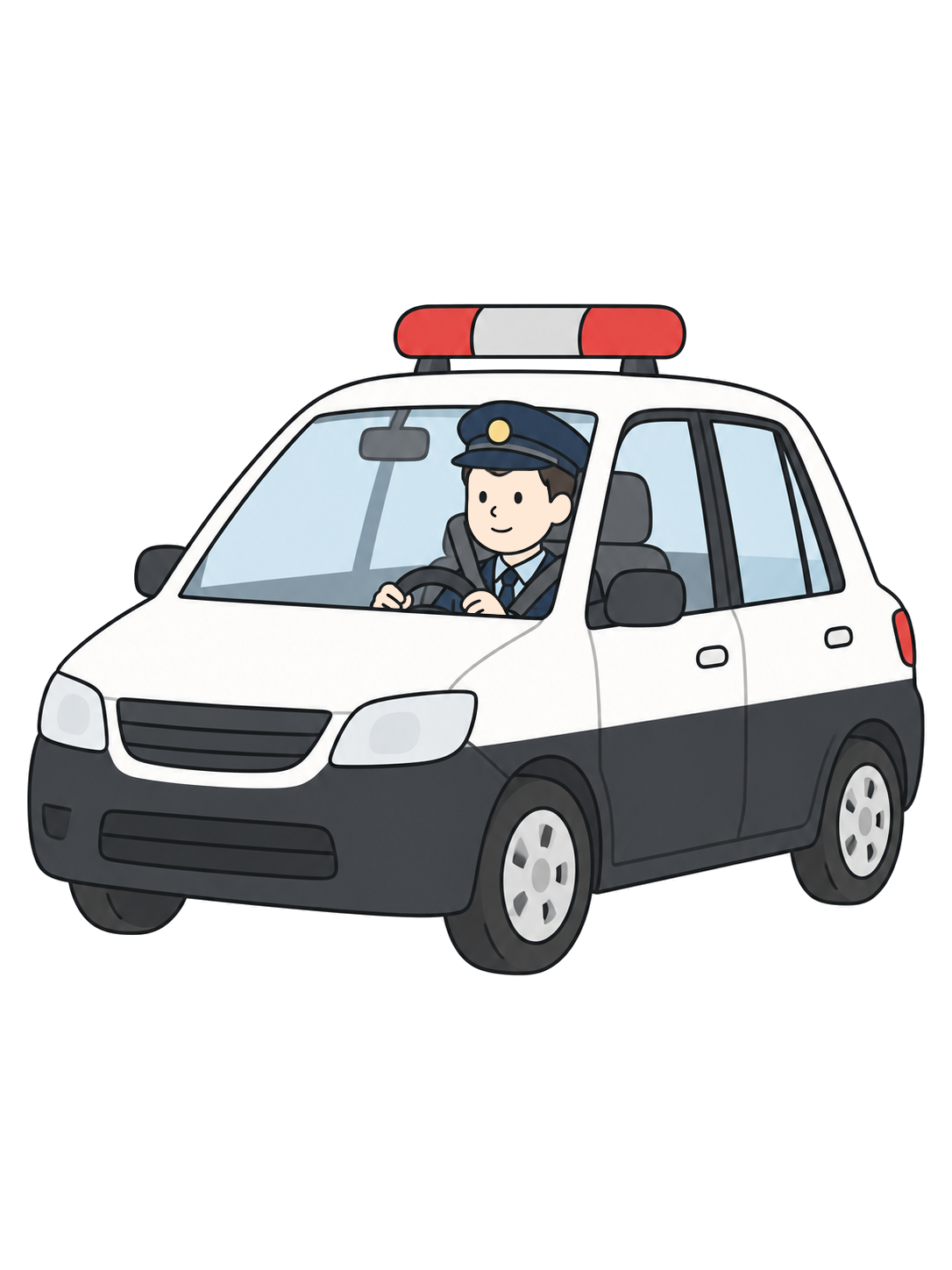 YURUNDO illustration: police officer on patrol in a police car
