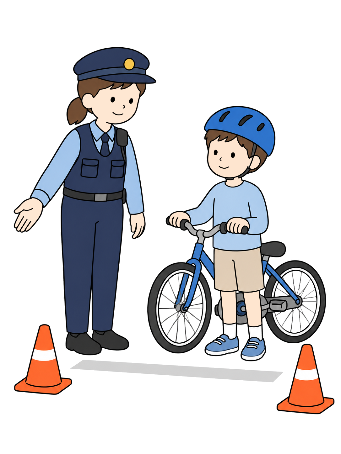 YURUNDO illustration: police officer teaching bicycle safety to children