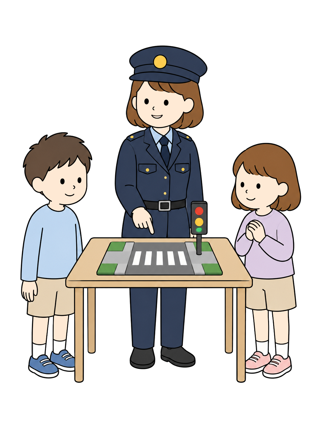 YURUNDO illustration: police officer teaching road safety to children