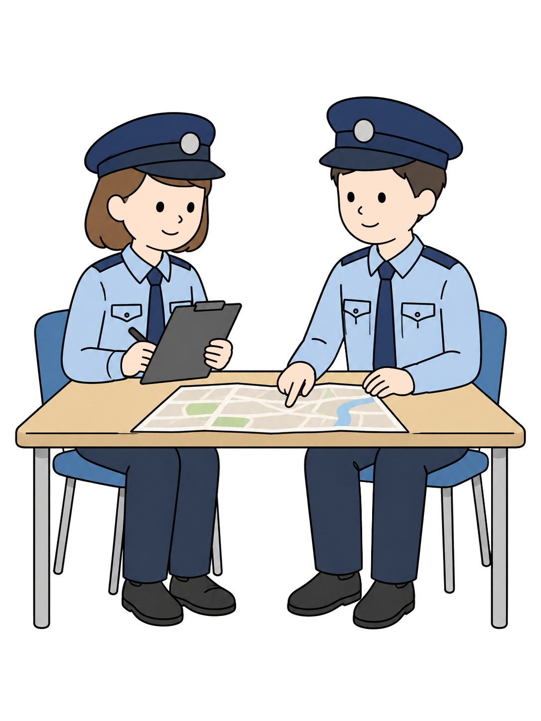 警察官同士で引き継ぎ・打ち合わせをするYURUNDOイラスト