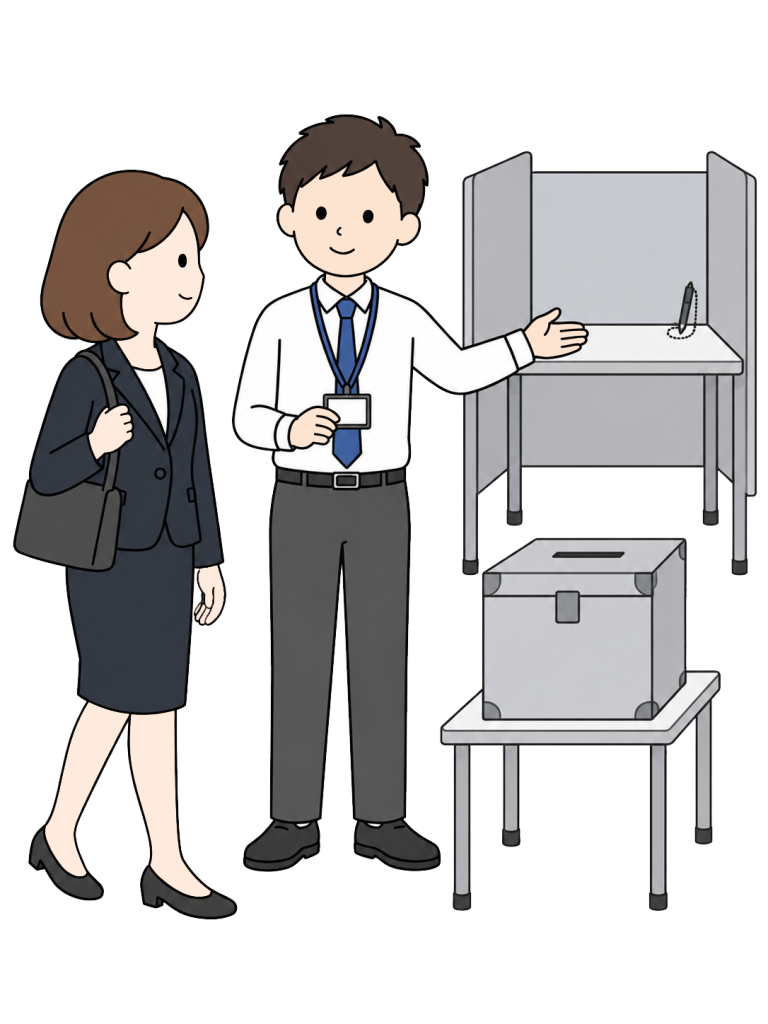 Polling worker guiding a voter
