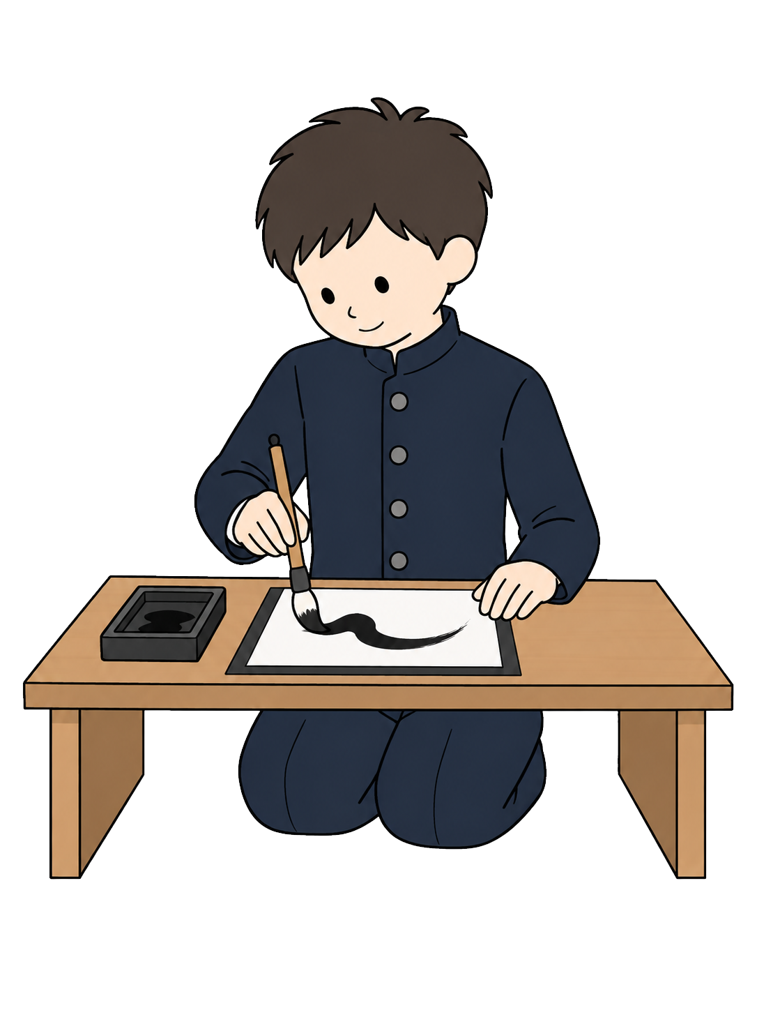 書道部で書道をする中学生YURUNDOイラスト