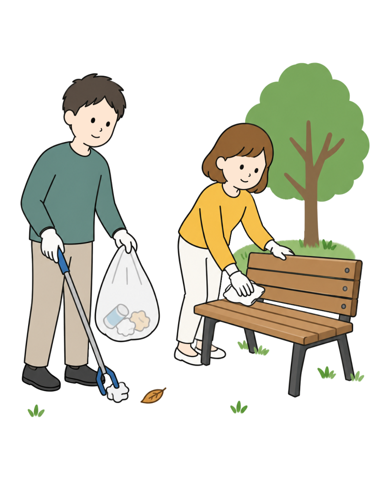 Residents cleaning a neighborhood park