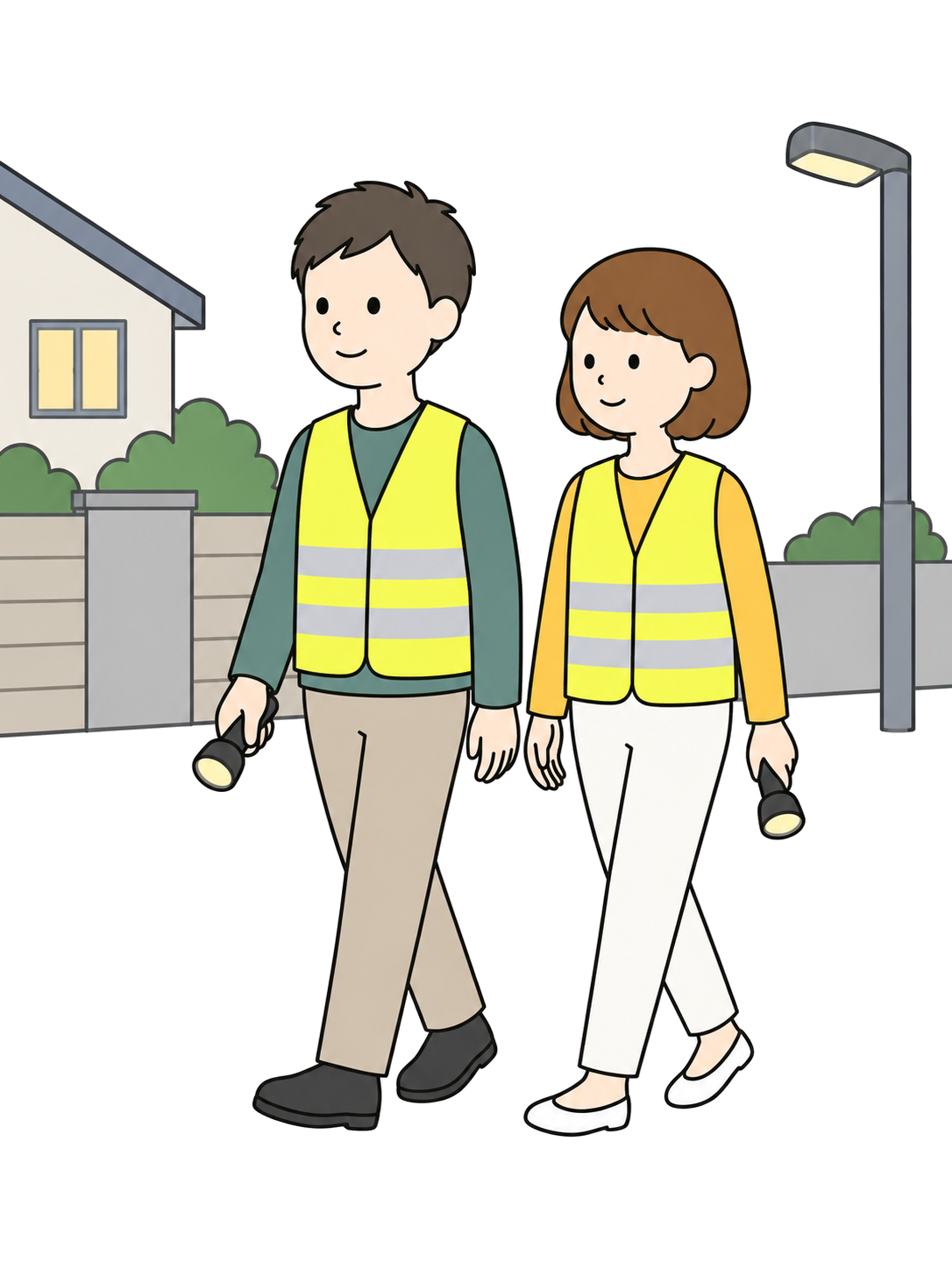 防犯パトロールをする住民YURUNDOイラスト