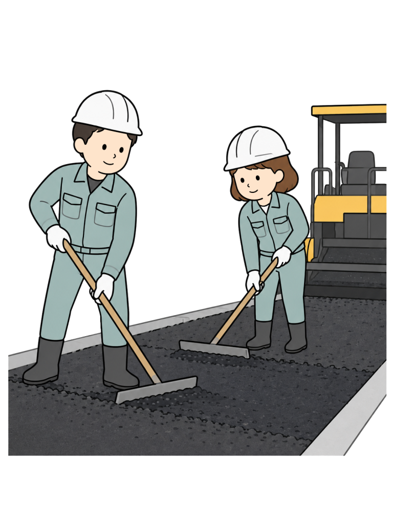 Road workers paving a road