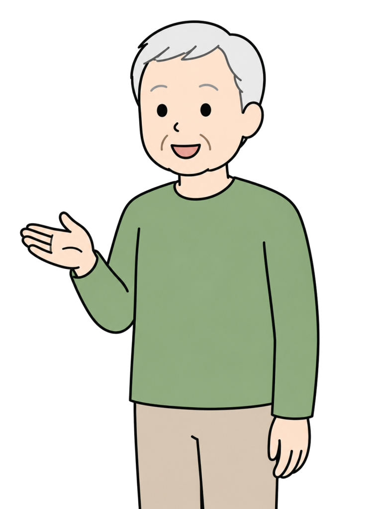 説明する高齢男性のYURUNDOイラスト