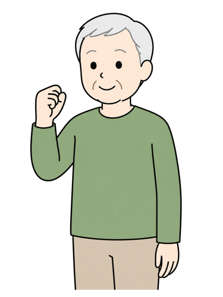 ガッツポーズする高齢男性のYURUNDOイラスト
