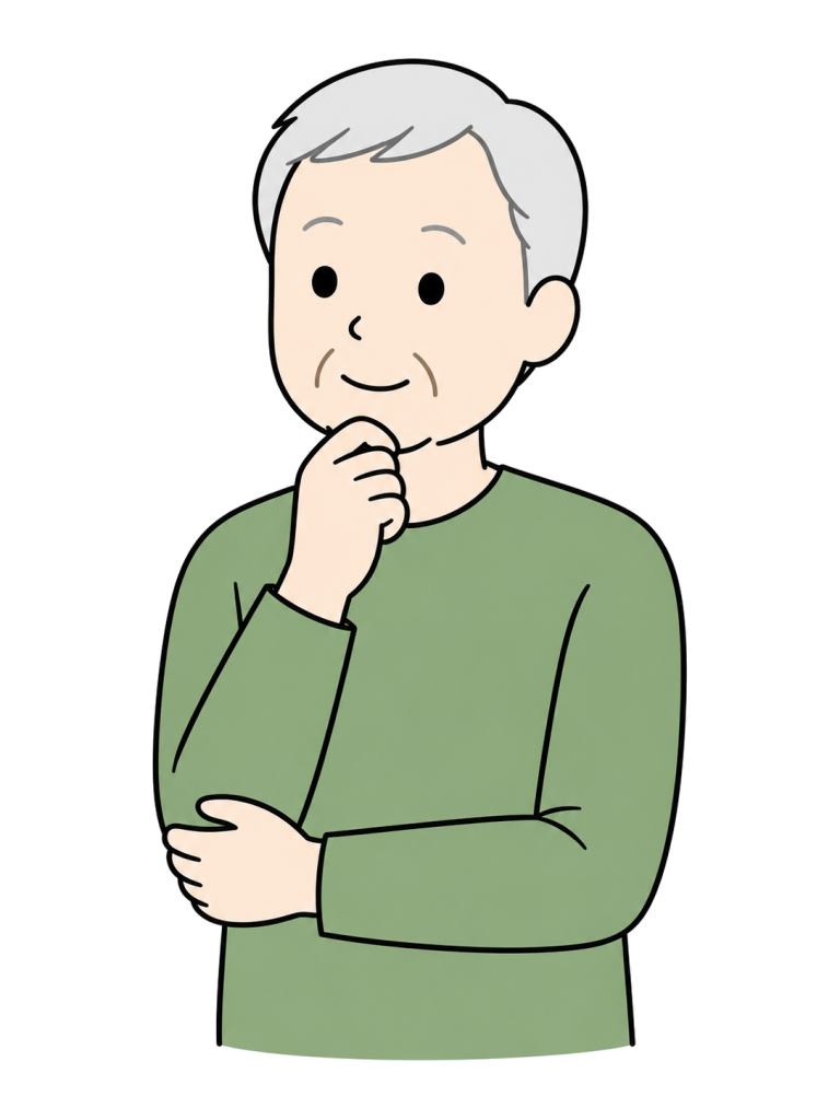 考える高齢男性のYURUNDOイラスト