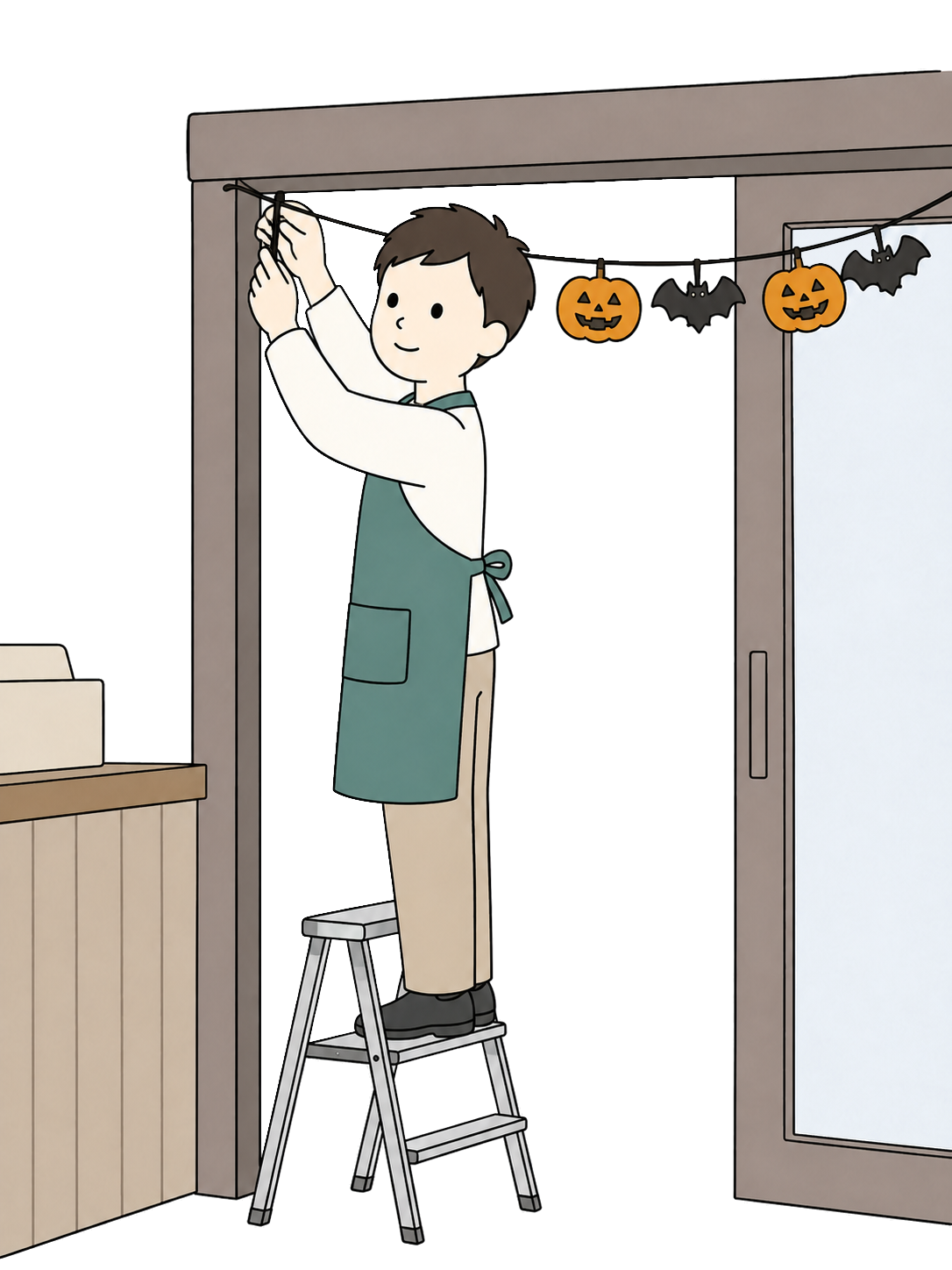 YURUNDO illustration: Shop Clerk Decorating for Halloween