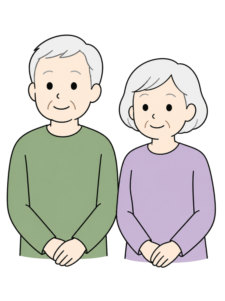 笑顔の高齢夫婦のYURUNDOイラスト