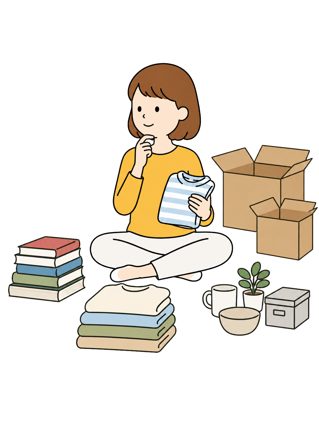 YURUNDO illustration: Sorting Belongings Before Moving