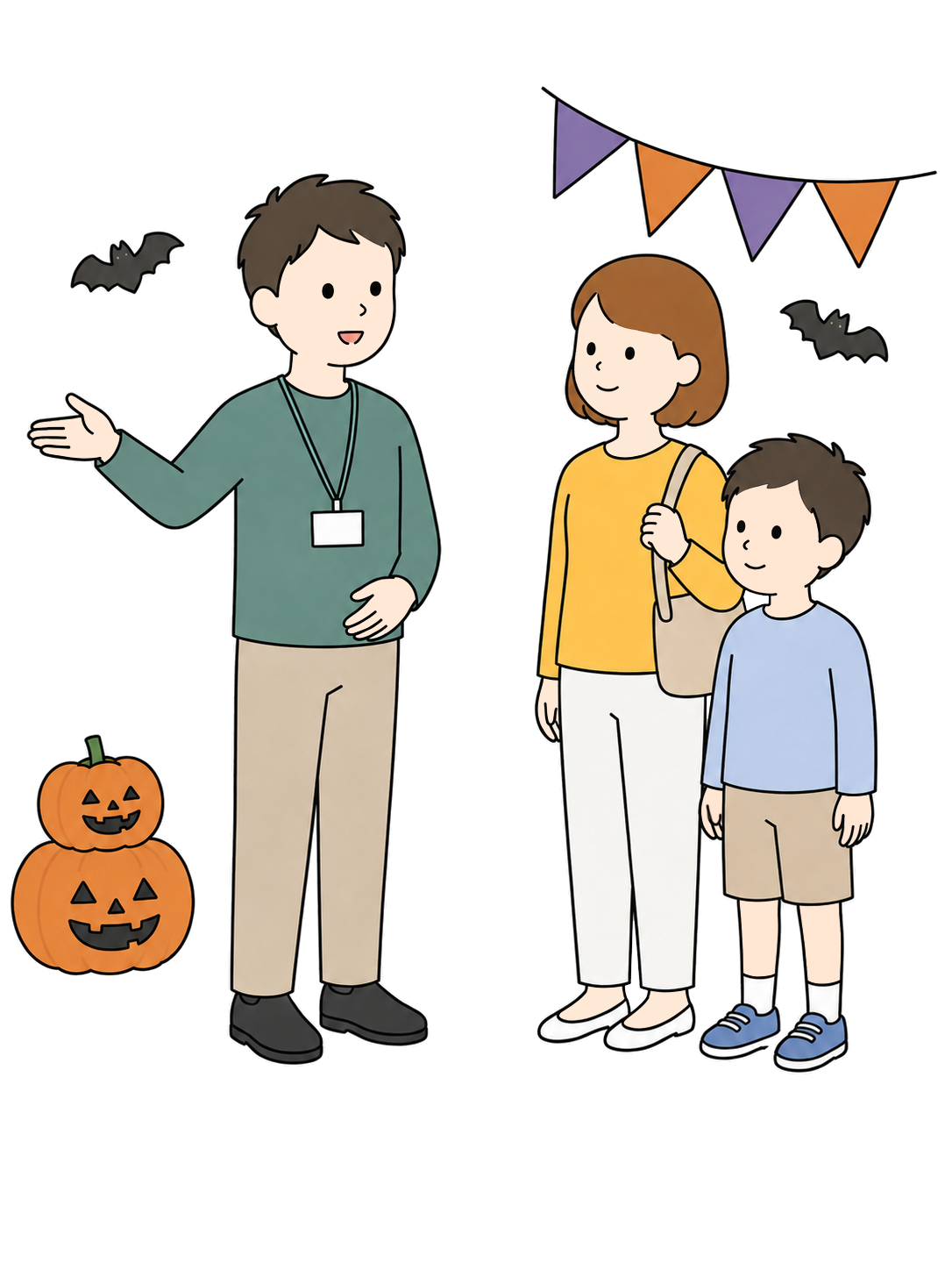 YURUNDO illustration: Staff Guiding Visitors at a Halloween Event