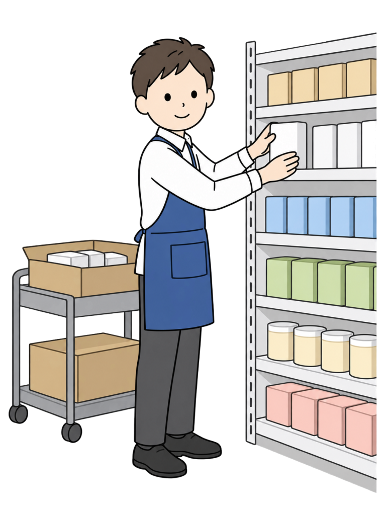 Staff member restocking products on a shelf