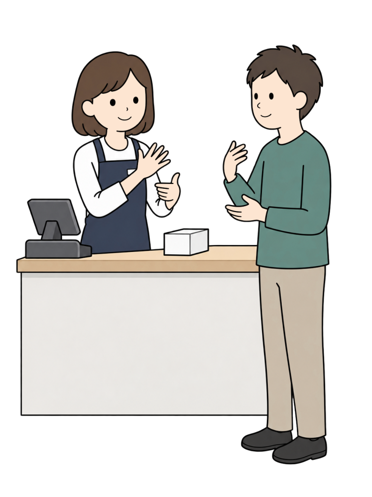 Staff member serving a customer in sign language