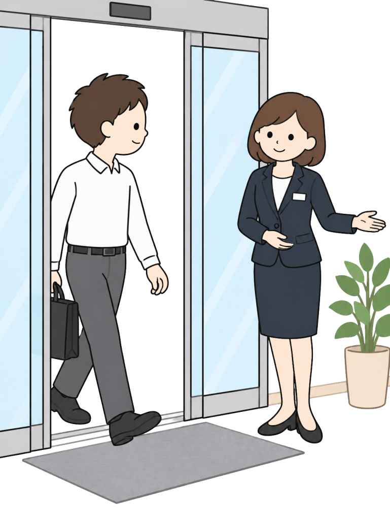 Staff member welcoming a customer