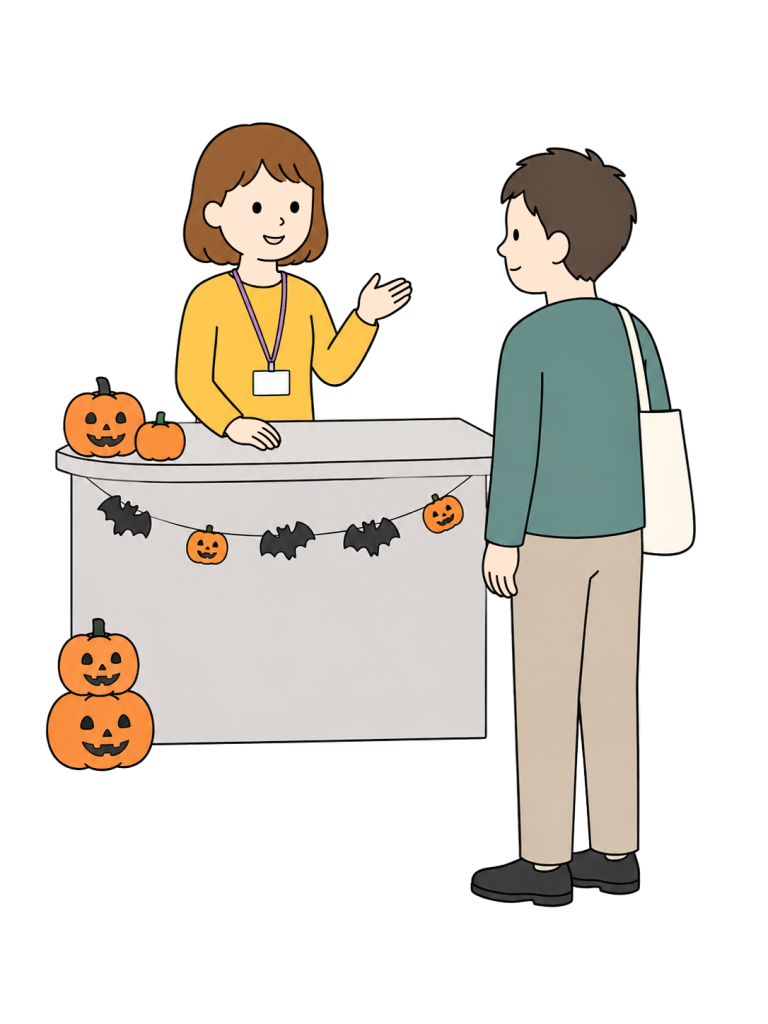 Staff working at a halloween event reception