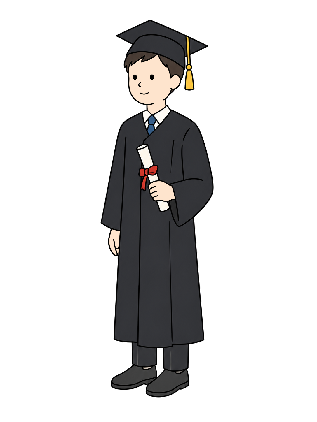 卒業式で角帽とガウンを着た学生YURUNDOイラスト