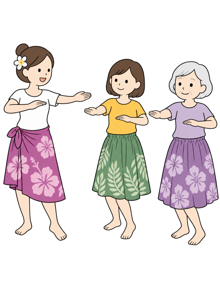 Students taking a hula lesson
