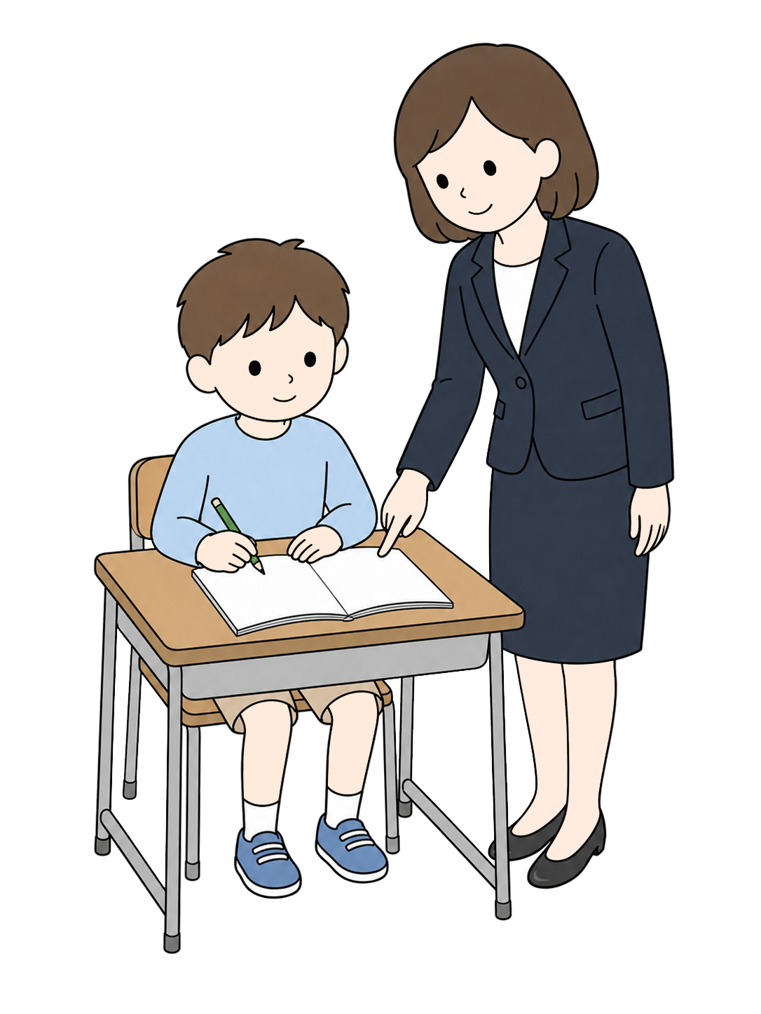 YURUNDO illustration: Teacher Helping an Elementary School Student Study