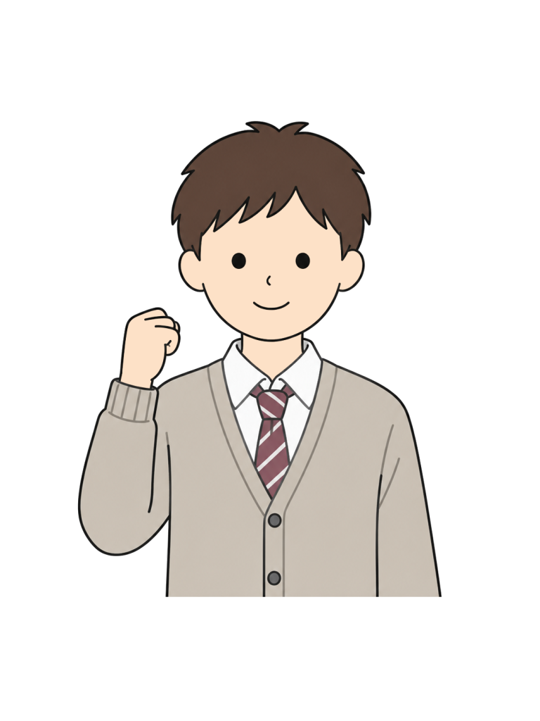 YURUNDO illustration: teenage boy making a victory gesture
