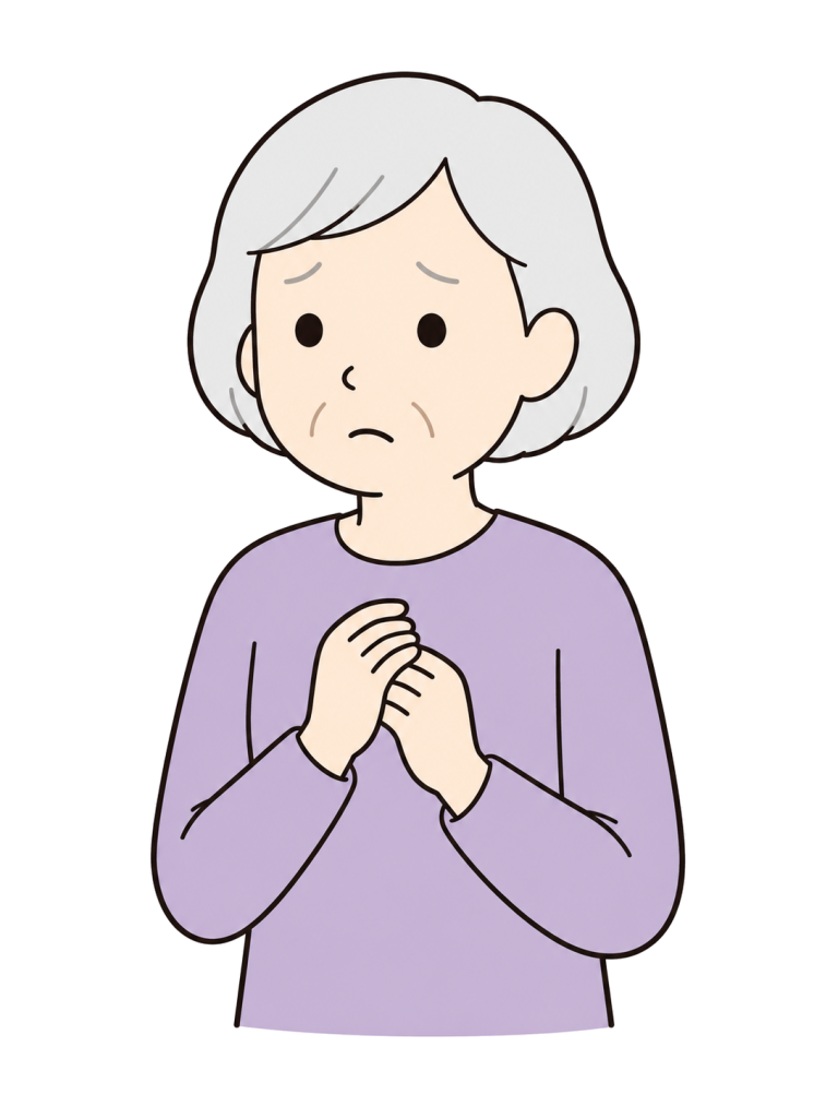 困った表情の高齢女性のYURUNDOイラスト