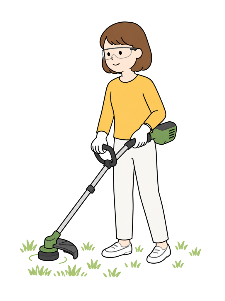 Volunteer cutting grass in a community area