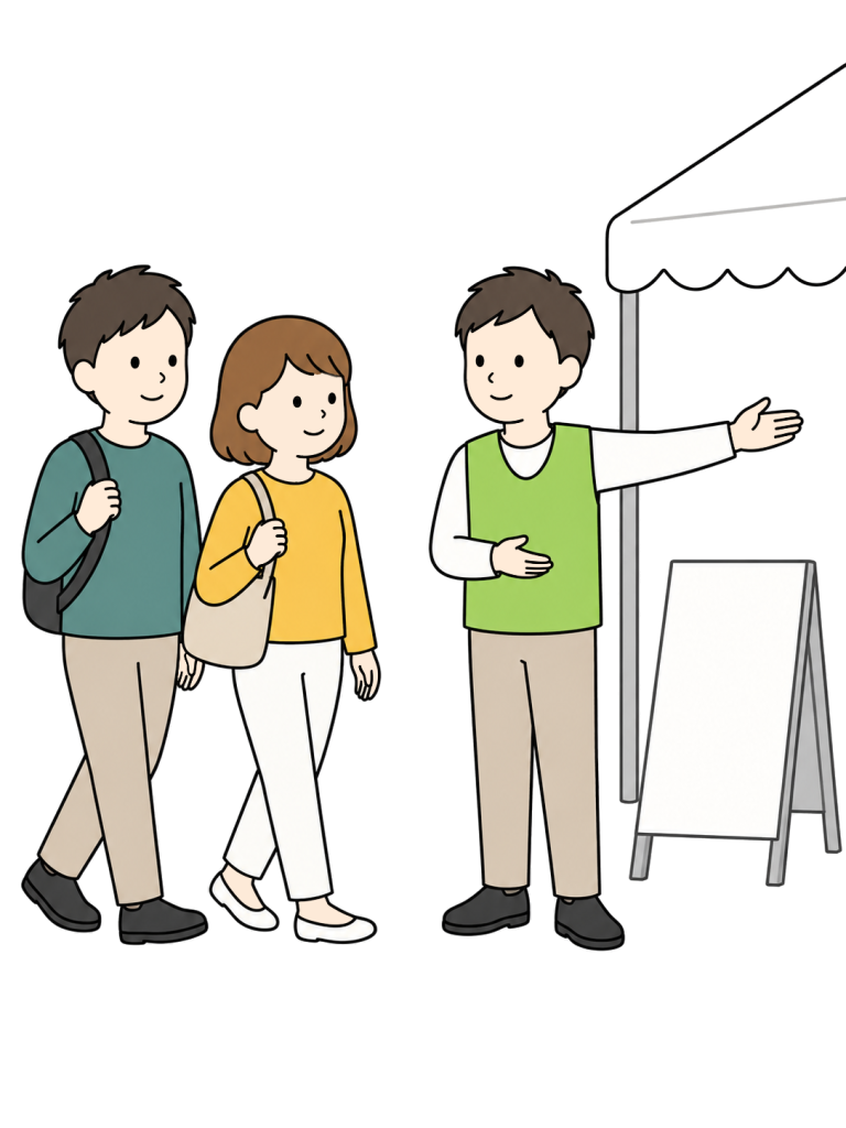 Volunteer guiding people at a community event