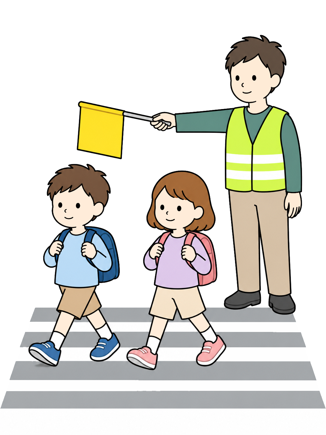 横断歩道で児童の安全を見守る人YURUNDOイラスト