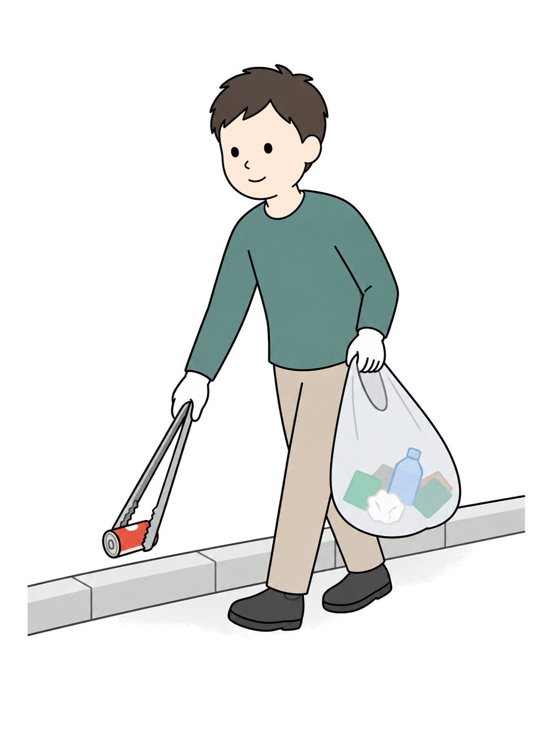 道路のごみ拾いをする人YURUNDOイラスト