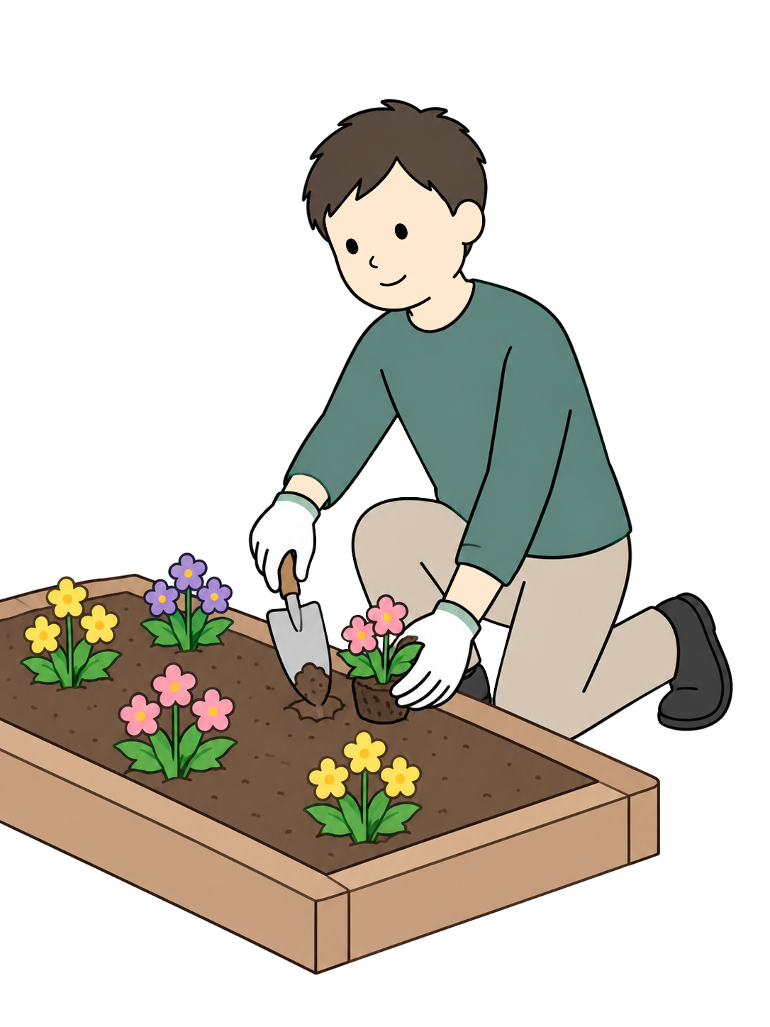 地域の花壇に花を植える人YURUNDOイラスト