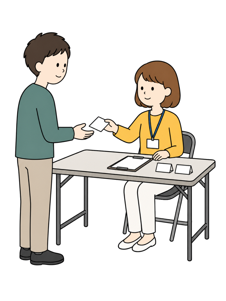 Volunteer staffing a community event reception desk