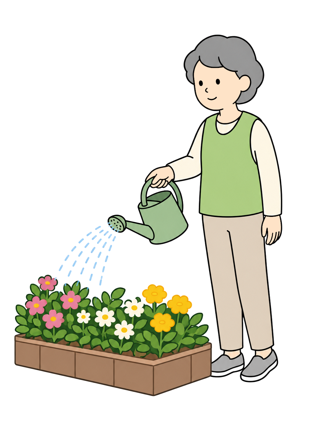 公園・地域花壇に水やりをする人YURUNDOイラスト