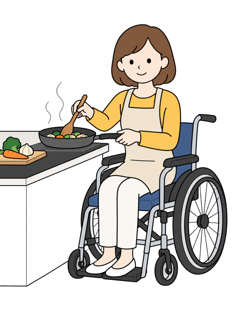 Wheelchair user cooking at home