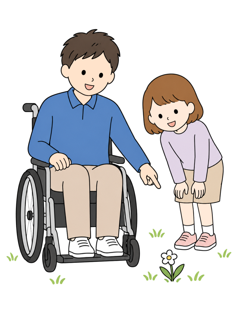 Wheelchair user enjoying a park with a child