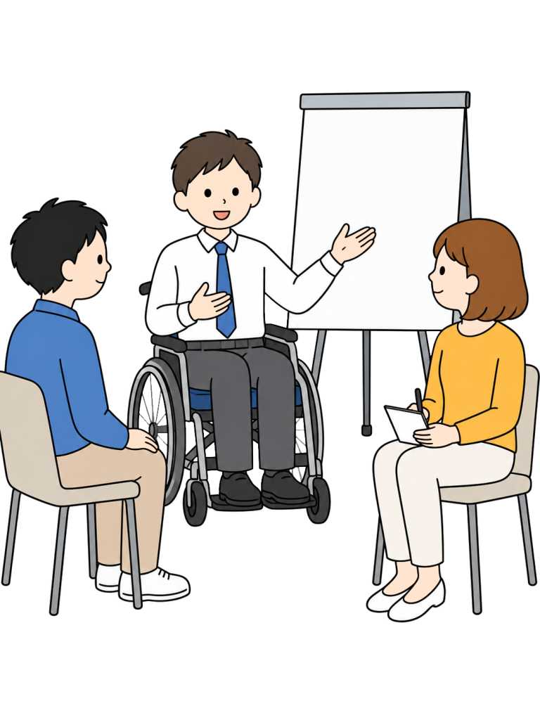 Wheelchair user leading a meeting