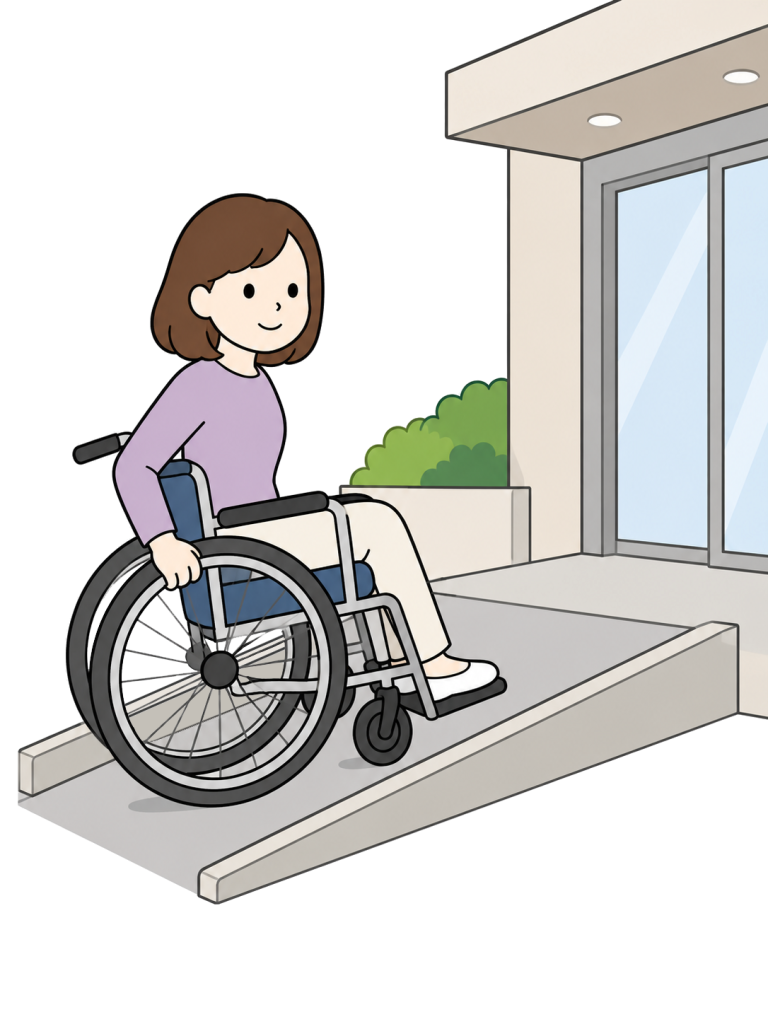 Wheelchair user using a step free entrance