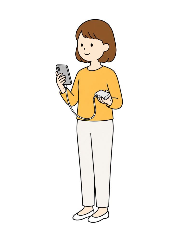 Woman charging with a power bank
