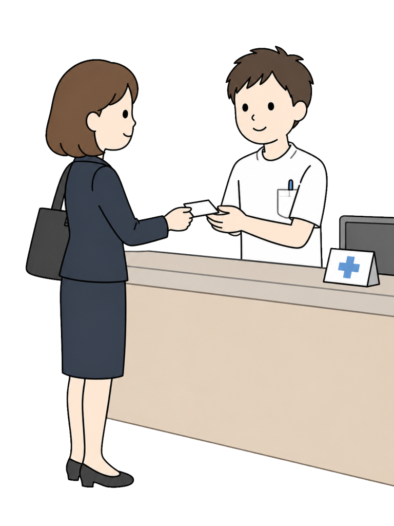 Woman checking in at a clinic reception