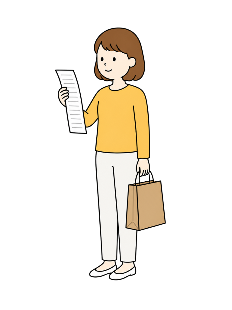 Woman checking shopping receipt