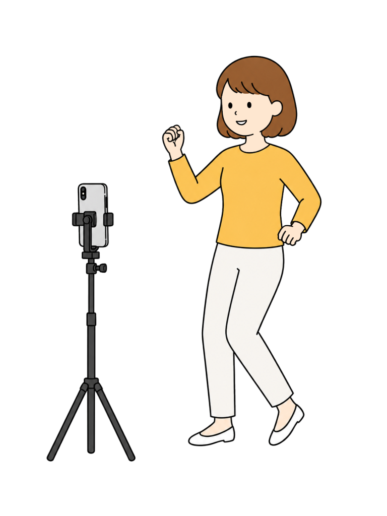 Woman dancing in front of a smartphone