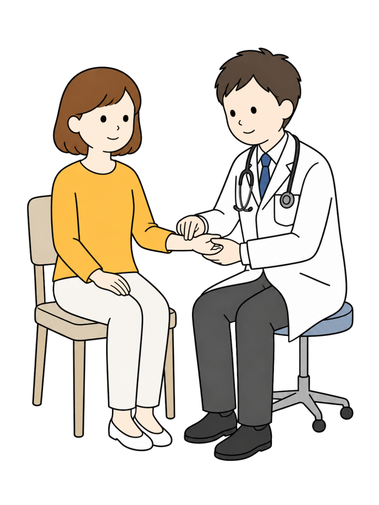 Woman having her pulse checked by a doctor