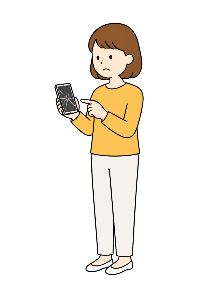 Woman looking at a cracked smartphone