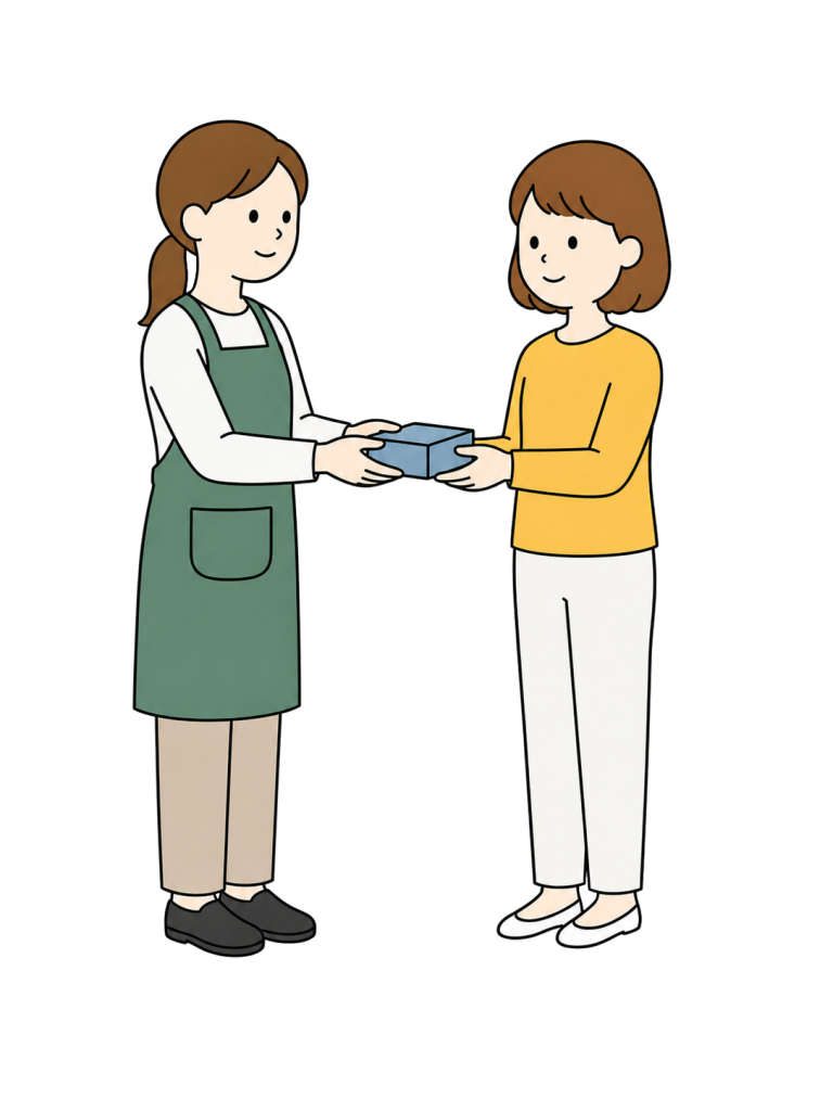 Woman receiving product from store clerk