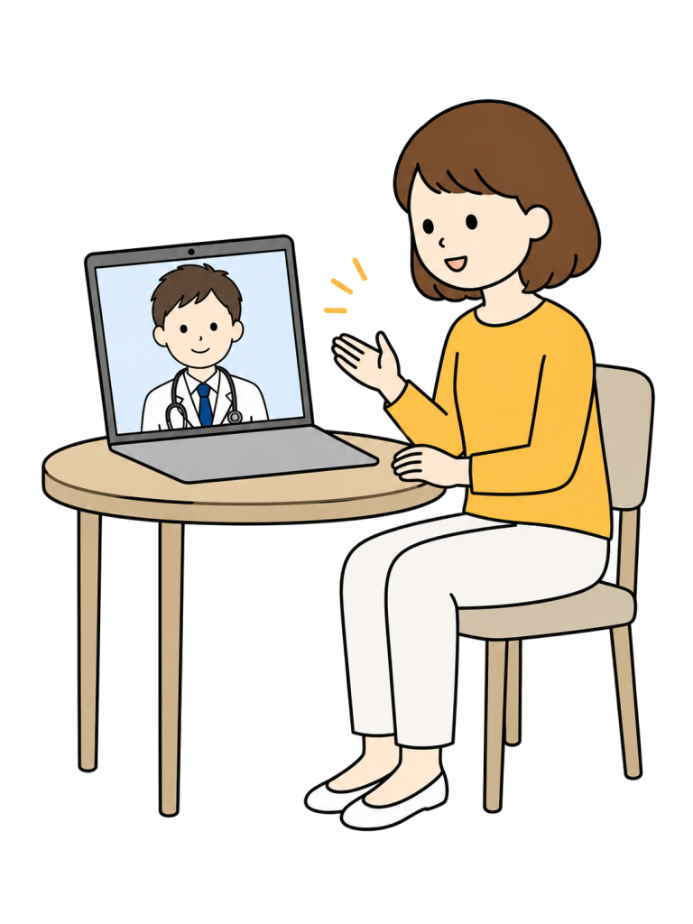 女性がオンライン診療を受けるYURUNDOイラスト