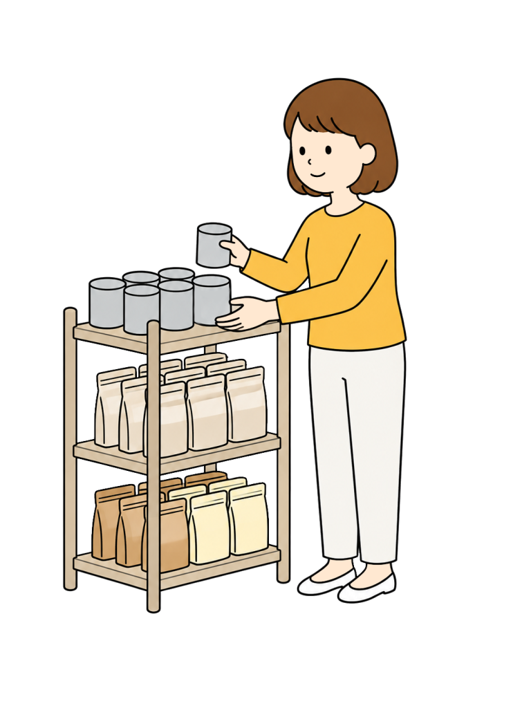 Woman stocking emergency food