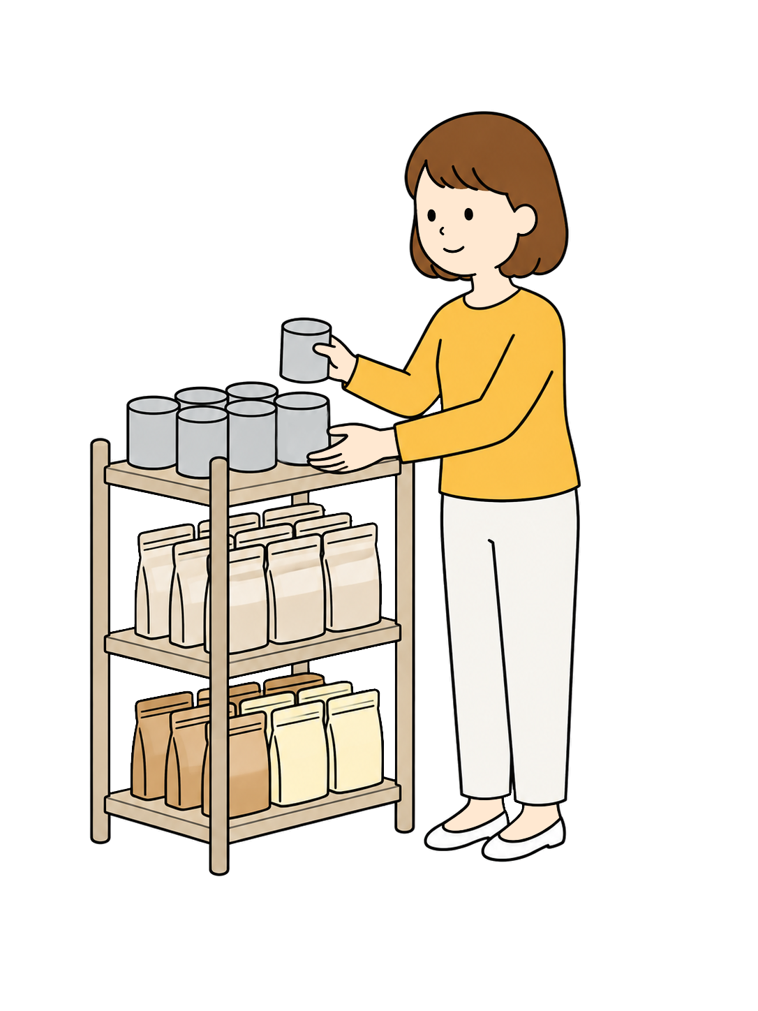 YURUNDO illustration: Woman Stocking Emergency Food