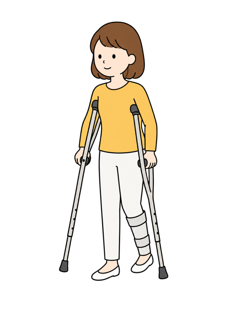 Woman walking with crutches
