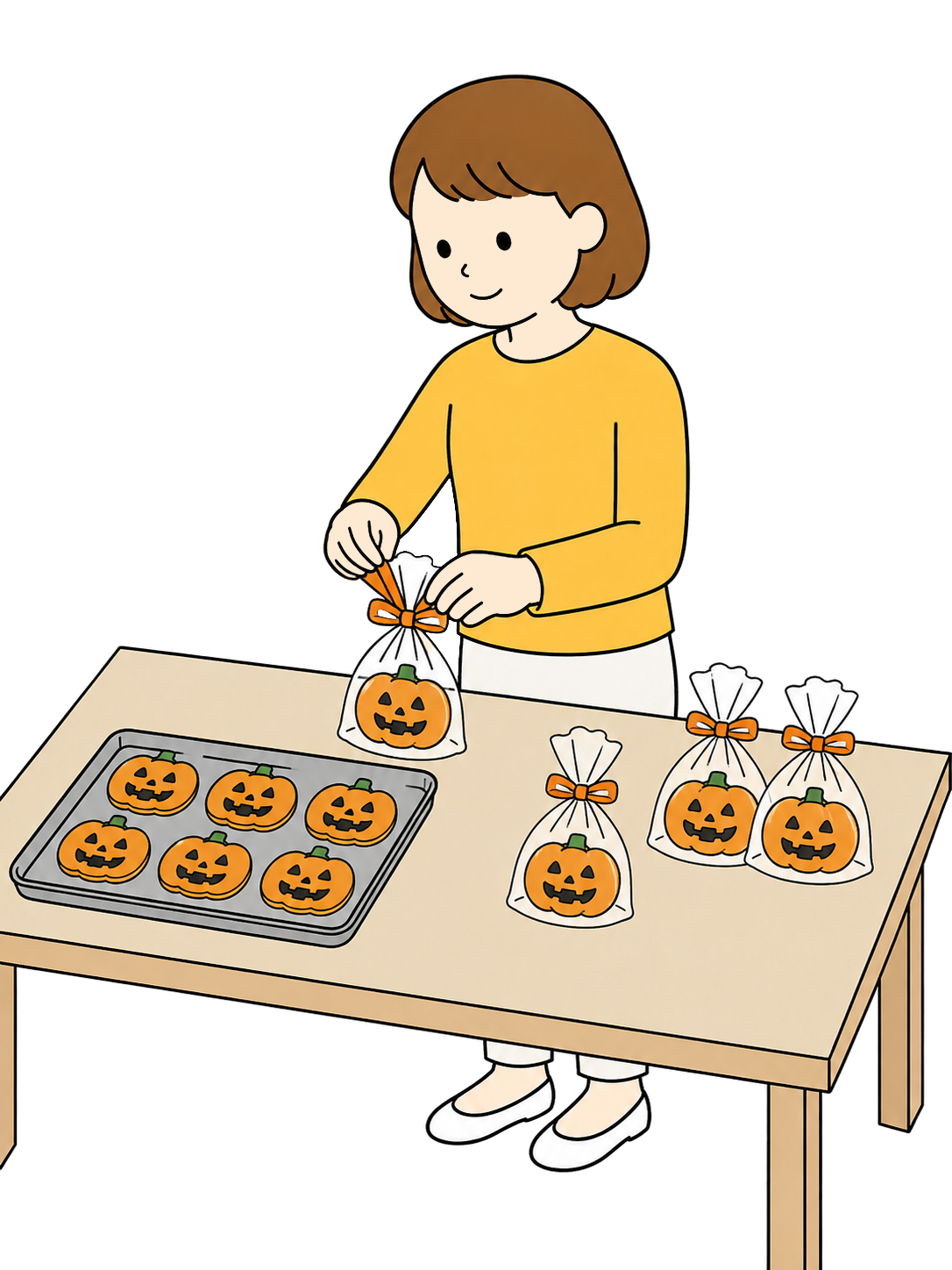 YURUNDO illustration: Woman Wrapping Halloween Treats