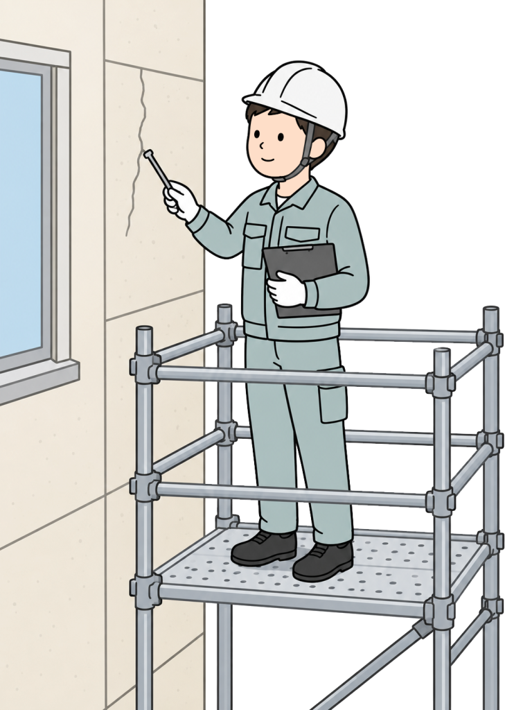 Worker inspecting a building exterior